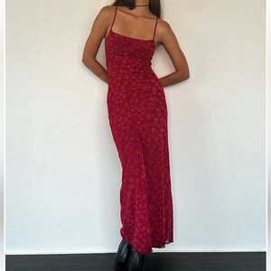 Motel Rocks Darsih Cami Maxi Dress Red Grunge Floral Flock